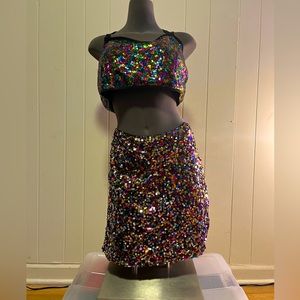 SHEIN Curve Plus Size 1XL (14) Cami Top and Bodycon Skirt Multicolor Sequin Set
